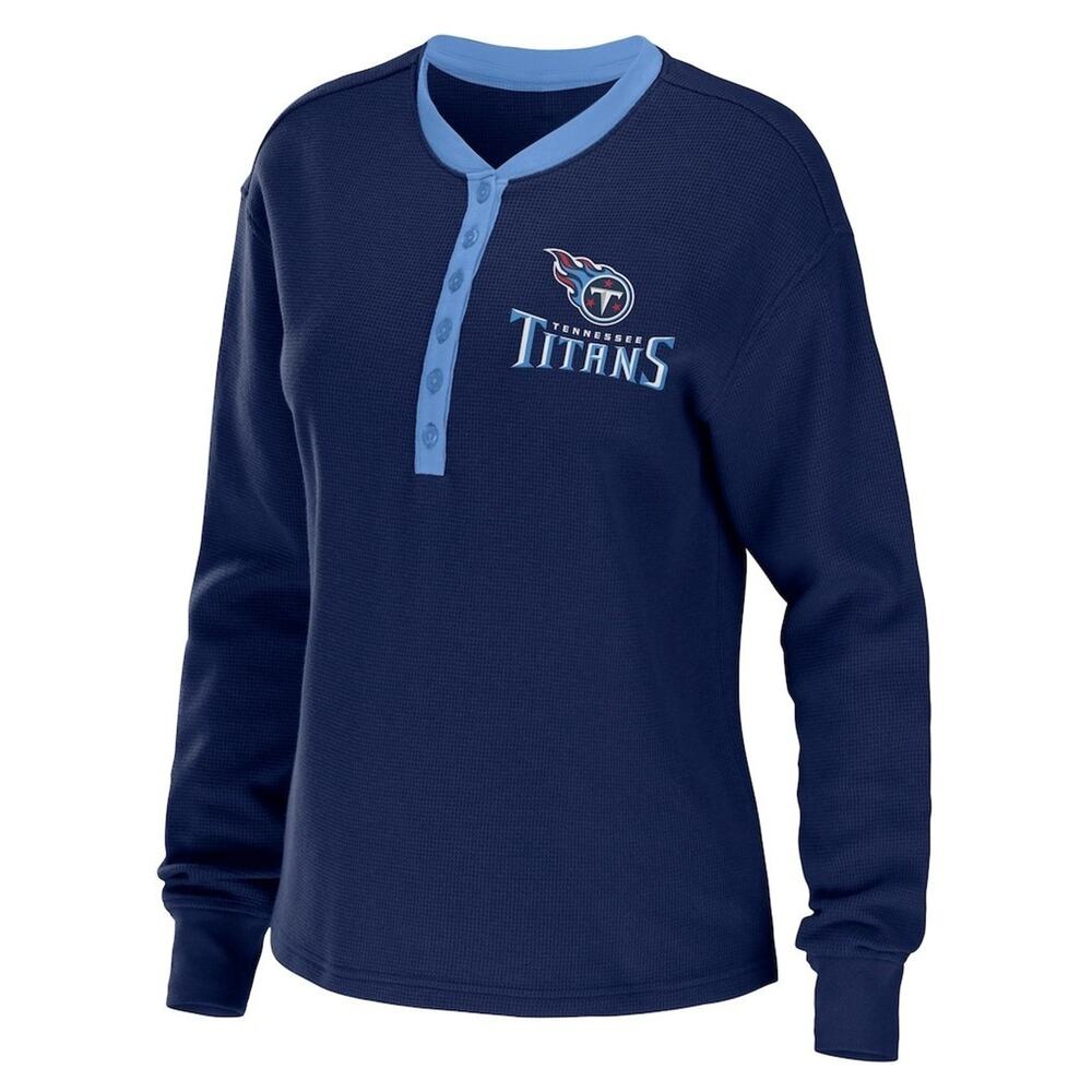 Tennessee Titans NFL Football Waffle Knit Henley Long Sleeve Shirt Womens S‎ NWT